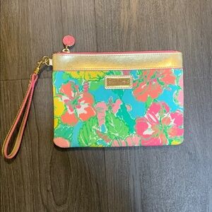 NWOT Lilly Pulitzer Colorful Floral Wristlet with Gold Trim